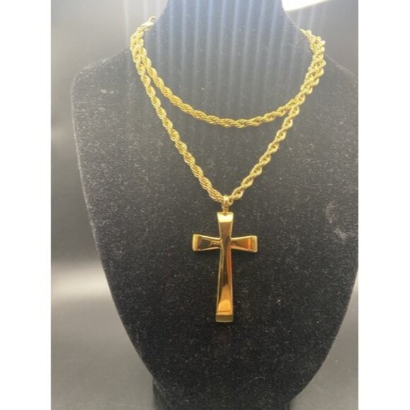 EDFORCE Cross Necklace Stainless Steel Gold Plated 2" 24” Rope 4 mm  Hip Hop - Picture 2 of 5
